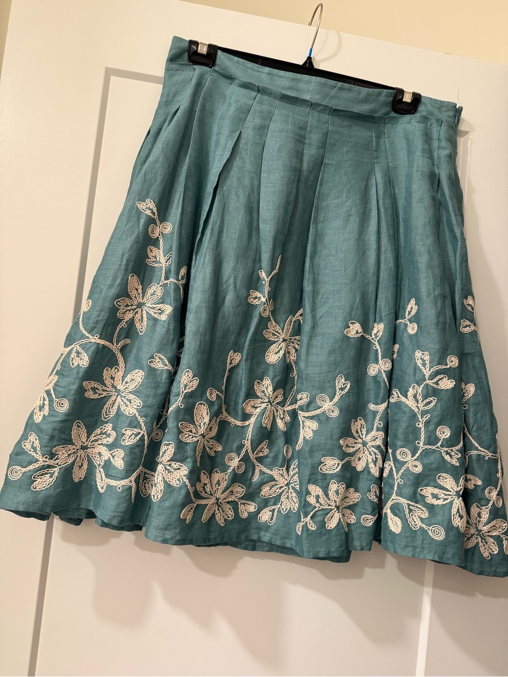 Embroidered Teal A-Line Skirt - Picture 2 of 4